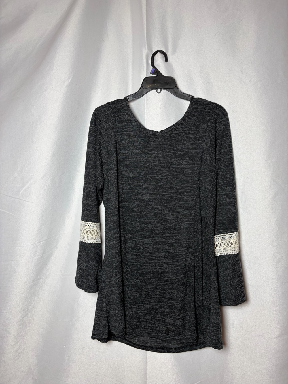Women's Dark Gray Long Sleeve Top with Lace Sleeve Detail